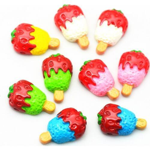 20PCS 11mmX18mm Mixed Color Resin Flatback Strawberry Popsicle|Resin Scrapbooking Decorations|DIY Embellishments supplies