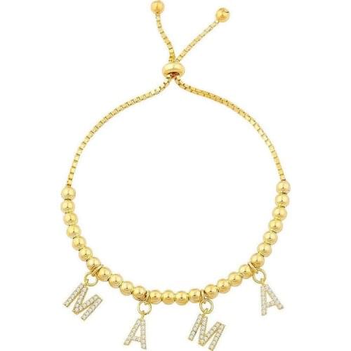 5PCS, Mama Mom Mother Charm Bracelet Gold Color Link Chain Bracelet Adjustable Zircon Trendy Jewelry
