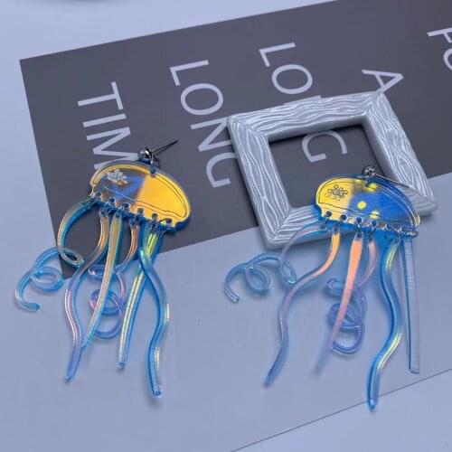 Acrylic Colorful Flash Color Reflective Jellyfish Long Tassel Dangle Earrings for Vintage Earring