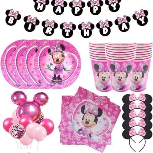 Minnie mouse Party Decor Kids girl favor Birthday Party Supplies Party Decor Sets Paper Garland Plates Cups Baby Shower Supplies
