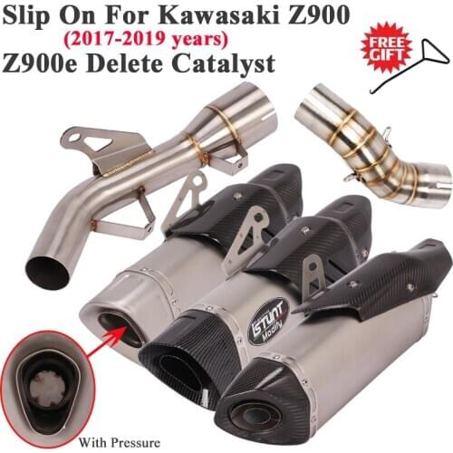 For Kawasaki Z900 A2 Z900e 2017 - 2019 Motorcycle Exhaust Escape Middle Link Pipe Catalyst Delete Carbon Fiber Muffler DB Killer