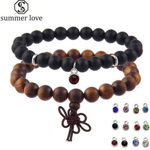 Ethnic stainless steel birthstone charm bracelet set bead sandalwood prayer beads 8mm bracelet mala men women gift