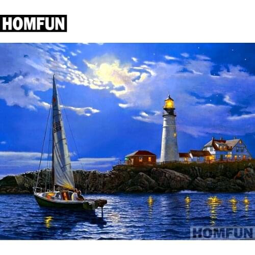 HOMFUN Art 5D Diy Diamond Painting "Lighthouse night" Diamond Pictures Cross Stitch 3D Rhinestone Embroidery Decor A01776