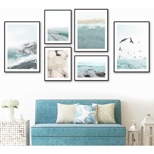 Beach Seagull Reef Coastline Nature Landscape Art Canvas Painting Nordic Posters And Prints Wall Pictures For Living Room Decor