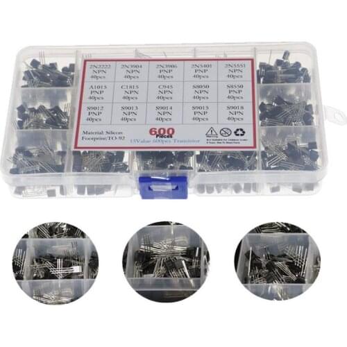 15 value 600pcs Transistor TO-92 Box Kit A1015 A733 C945 C1815 S8050 S8550 S9012 S9013 S9014 S9015 2N3904 2N3906 2N5401 2N5551