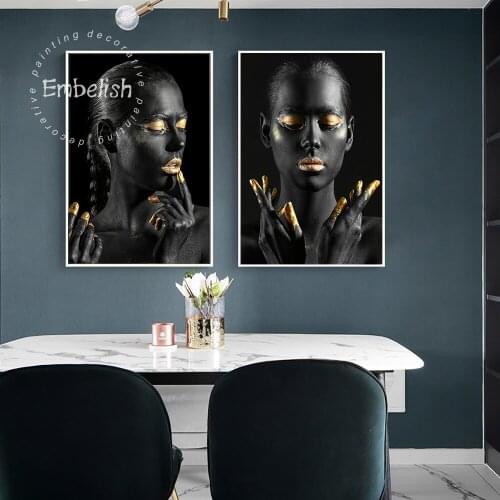 Embelish Large Wall Art Pictures For Living Room Sexy Black African Woman With Golden Lips HD Print Canvas Home Decor Paintings