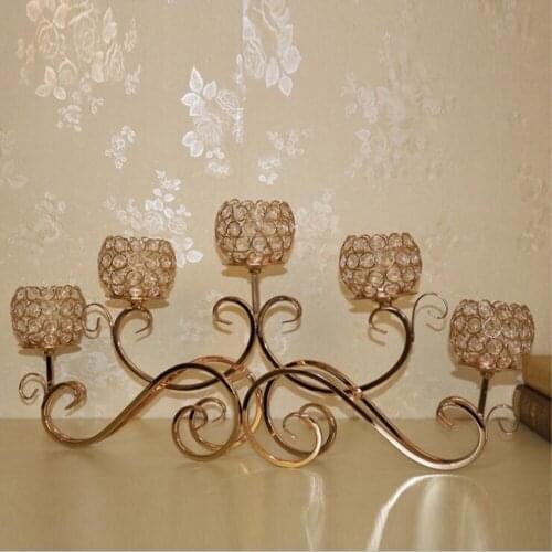 Top Rated 5 HeadS Metal Crystal Candle Holder Party Event Decor Candelabras Shiny Gold Wedding Decoration Candlesticks