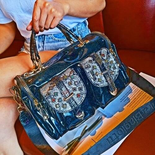 Fashionale Quality Womens Bags Rivet Fancy Designer Purses and Handbags Diamond Top Handle Tote Bolsas Femininas De Luxo