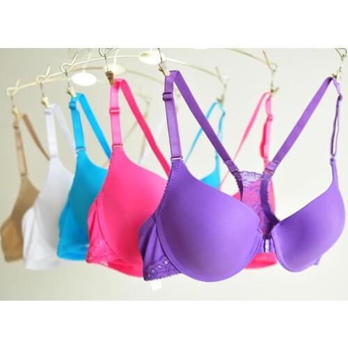 Fashion front button plus size sexy comfortable bra thin b glossy solid color underwear