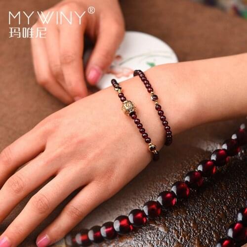 Fashion Handmade natural garnet bracelet women,Luxury vintage elastic bracelet, Ethnic red stone ethnic bracelet