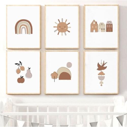 Cartoon Sun Rainbow House Decorative Canvas Painting Nordic Wall Art Posters For Living Room Decoration Home Decor