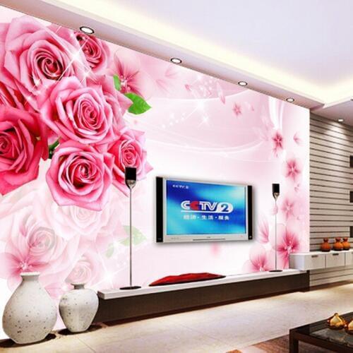 Custom mural TV background wallpaper living room bedroom European style 3D non-woven wallpaper HD rose mural wallpaper