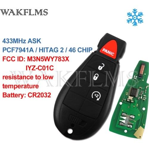 Low temperature Fobik Remote Car Key Fob For Chrysler Town and Country 4 Buttons With Panic 433MHz ID46 M3N5WY783X IYZ-C01C