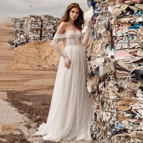 Eightree Vestidos de Noiva 2021 Charming Lace Wedding Dresses A Line Long Sleeve Bride Dress Cheap Wedding Gowns Women Beach