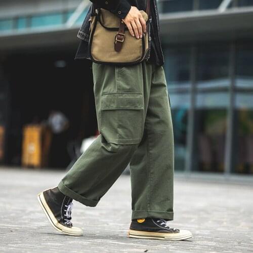 Autumn Korean Fashion Casual Wide Leg Loose Nine Point Straight Overalls Outdoor Sport Tooling Mens Trousers Hiking Cargo Pants