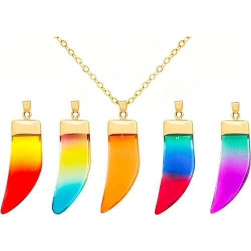 Boho Ivory Shaped Crystal Pendant Necklace Wedding Jewelry Multi Color Stainless Steel Chain Collar Choker Statement Necklace