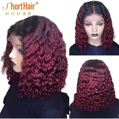 HD lace Frontal 99J Short Bob Wig 4X4 Lace Closure Wig Kinky Curly Human Hair Wigs For Black Women Brazilian Wig Fast Delivery