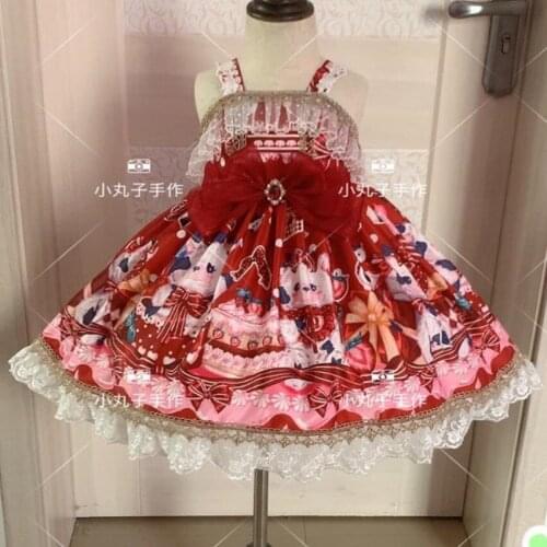 Baby girl vintage Spanish England strap lolita dress kids cute lace stitching printed party ball gown dress