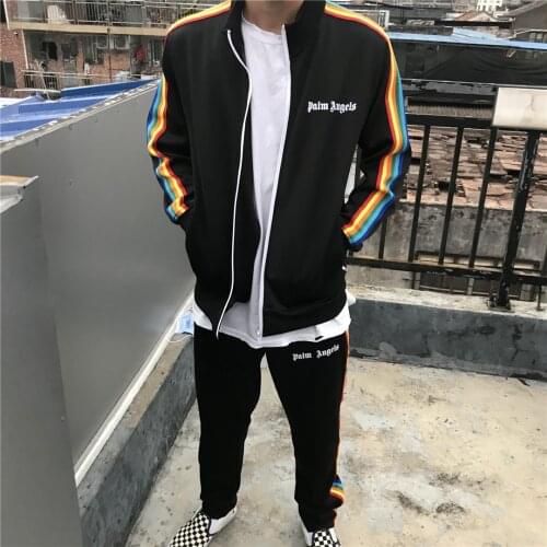 Palm angels side rainbow stripes casual mens and womens zipper sports suit 56456456