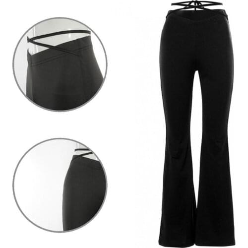 Straight Sexy Crossed Strap Solid Color Pants Navel-exposed Lady Trousers Solid Color for Autumn