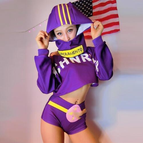 Purple Jazz Dance Costume Female Singer Ds Costumes Nightclub Sexy Bar Dj Dancer Performance Hip Hop Street Dance Set DWY1302