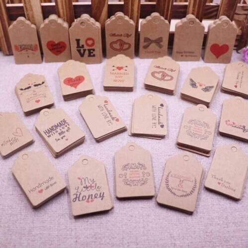 DIY 100pcs 3x5cm love tag handmade new paper card present Kraft or white paper thank you gift tags hand made with love tag