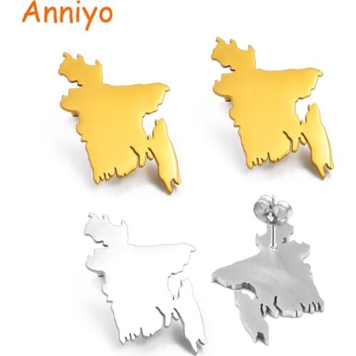 Anniyo Bangladesh Map Stud Earrings Gold Color/Silver Color Stainless Steel Bangladeshi Maps Bengali #232321