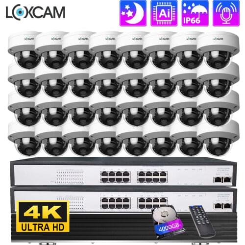 LOXCAM H.265 32CH 4K HDMI CCTV Record Security Camera System 8MP Vandalproof indoor Outdoor IP Camera Video Surveillance Set