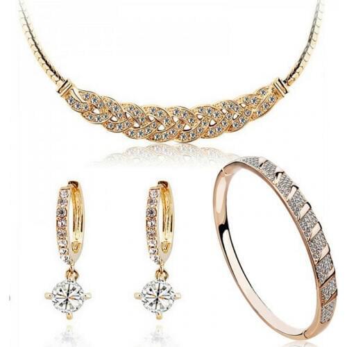 Austrian crystal 24k gold-color The distorted Snake chain wedding jewelry sets for brides