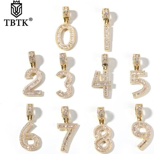 TBTK Hiphop Baguette 1-9 Cooper Numbers Iced Out Cubic Zircon Pendant Charm Necklace Hiphop Jewelry Wholesale