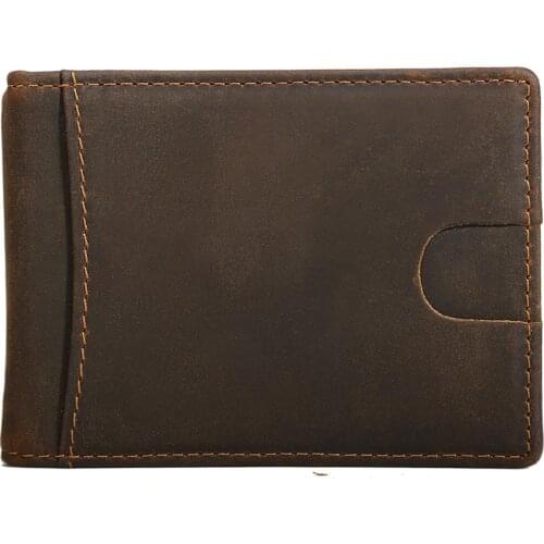 Tiding Genuine Leather Men’s Money Clip ID Card Holder Slim Wallet Vintage Credit Card Coin Purse Dark Brown Blocking Brown 4216