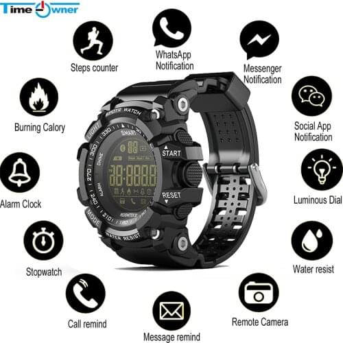 Time Owner Smart Clock EX16 Smart Watch Notification Remote Control Pedometer Sport Watch IP67 Waterproof Mens Wristwatch