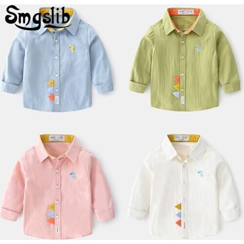 2021 Spring Childrens Clothes Blouses Baby Boys And Girls soild Dinosaur Shirts Kids Long Sleeve Cotton Blouse school clothes