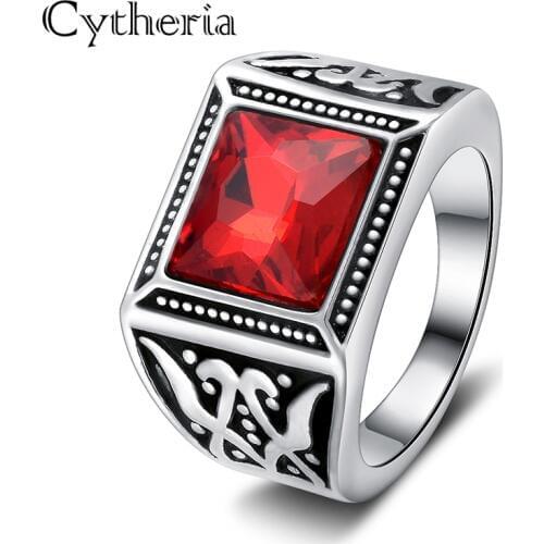 Vintage red crystal rings cocktail party ring for men red irregular clear crystal metal Ring big wild ring man