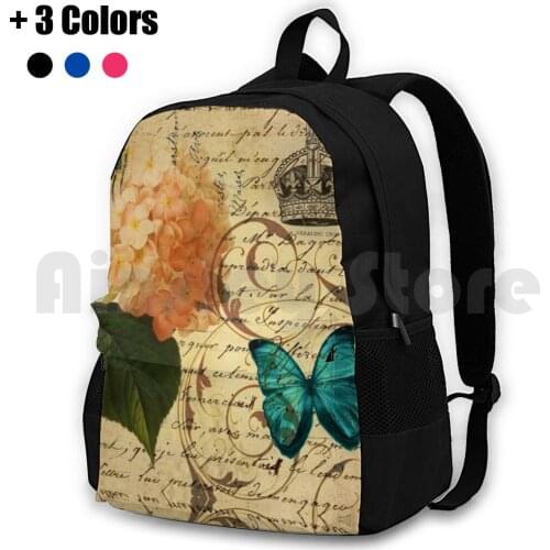 Vintage Floral Botanical Art Outdoor Hiking Backpack Waterproof Camping Travel Vintage Blue Floral Botanical Art Botanical