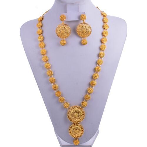 Wando India Jewelry Set Gold Color/Copper Necklace Earrings Arab Dubai Wedding Party Jewelr set MOM Gifts Band Gift box