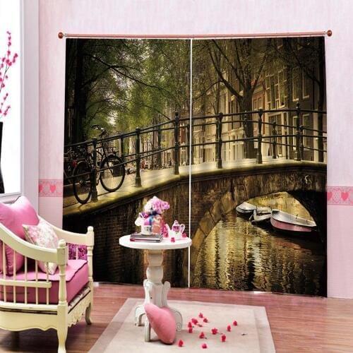 3D Curtain Photo Customize Size Bow Bridge Trees room Living Room Office Hotel Blackout Curtain Decoration