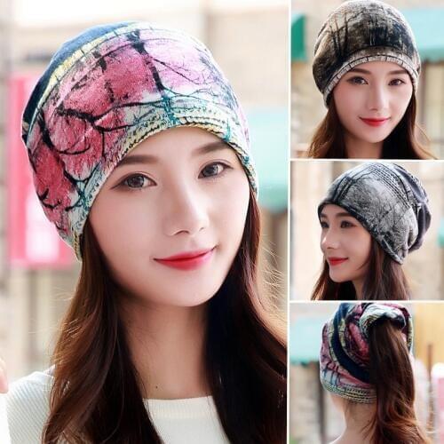 LongKeeper Fashion Women Beanies Hat Polyester Adult Casual Floral Tree Ladies Spring Autumn Hats Two Used Female Scarf 3 Colors