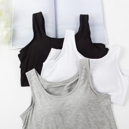 Womens all-in-one undershirt with chest pad, vest, cotton, spring and summer, no steel rim, black and white