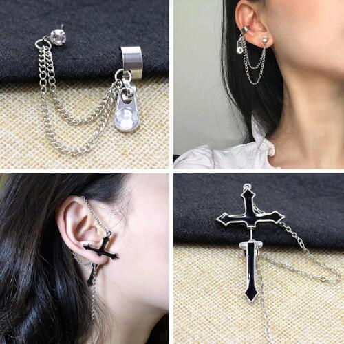 1Piece Gothic Punk Cross viking Multi-Layer Tassel Chain Earrings For Women Personality Ladies Hip Hop Ear Cuff Earrings Jewelry
