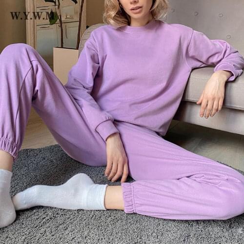 WYWM Casual Cotton Tracksuit Women Two Piece Set Tops and Pants Outfits 2020 Winter Thicken Velvet Sweatpants Set Women Pullover