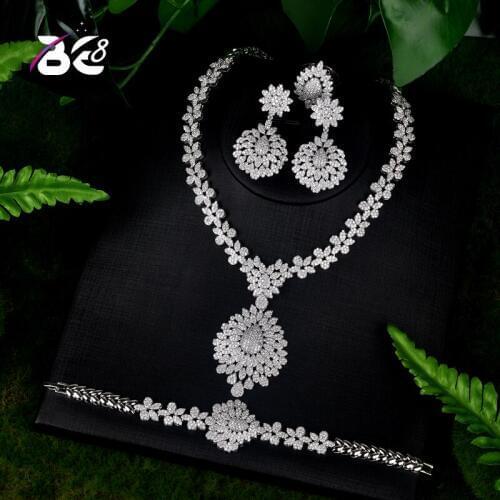 Be 8 Brilliant Cubic Zirconia Wedding Jewelry Sets for Women Bridal 4 Pcs Earring Necklace Set African Jewelry Set S077