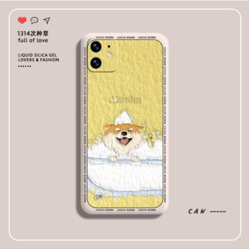Oil Painting Shiba Inu For Iphone 11 12 Liquid Silicone Phone 7 8 SE Iphonex Soft Shell Anti-fall Protective Cover 7plus Cases