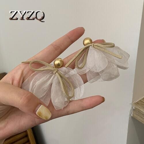 ZYZQ Korean S925 Needle Sweet Lace Bow Earrings For Women Trend Cute Flower Earrings Romantic Student Jewelry Wholesale