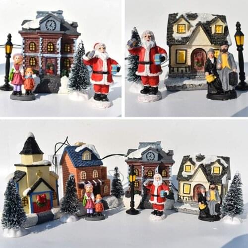 10 Pcs Christmas Scene Village Light Up House Sets Christmas Lighting Ornament