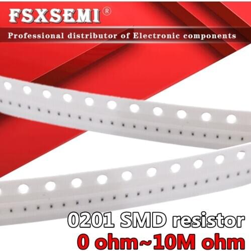 100pcs 0201 SMD 1/20W chip resistor 0R ~ 10M ohm 0 10R 100R 220R 330R 470R 1K 4.7K 10K 47K 100K 0 10 100 330 470 ohm