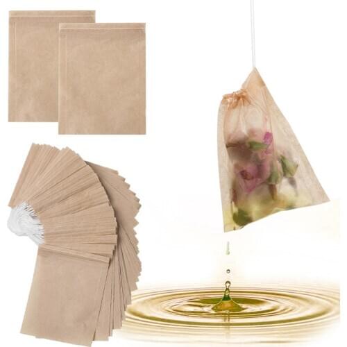 100pcs/lot Tea Bag Filter Paper Bags Heat Seal Teabags Tea Strainer Infuser Wood Drawstring Tea Bag for Herb Loose Tea