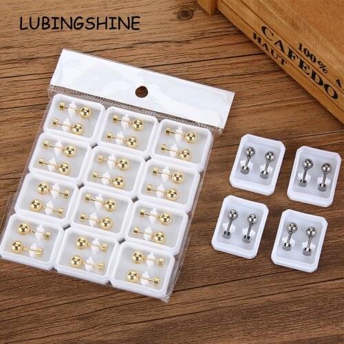 12Pairs/set Stainless Steel Ear Studs Earrings for Women/Men 6MM Gold/Silver Color Beads Piercing Jewelry Gift Hypoallergenic