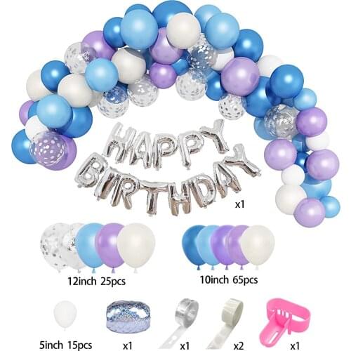 123pcs Snow Blue Balloons Garland Kit Navy Blue Silver Confetti White Balloons Arch with Tape Strip Dot Glue for Birthday Decor