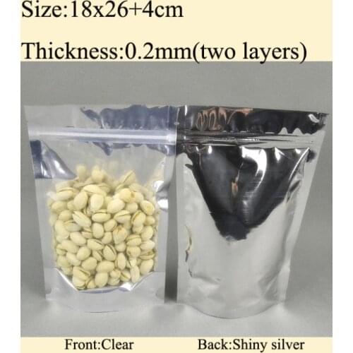 18x26+4cm, Aluminum Foil Silver / Clear Zip Lock Bag Stand up foil bag 150pcs/lot wholesale FreeShipping